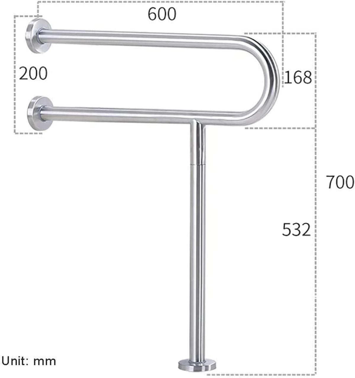 Stainless Steel Bathroom Safety Grab Bar with Floor Support